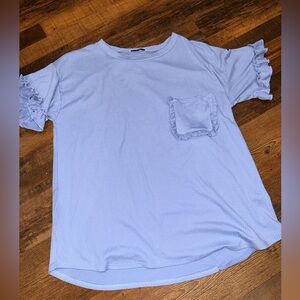 Light Blue Ruffle Sleeve Top